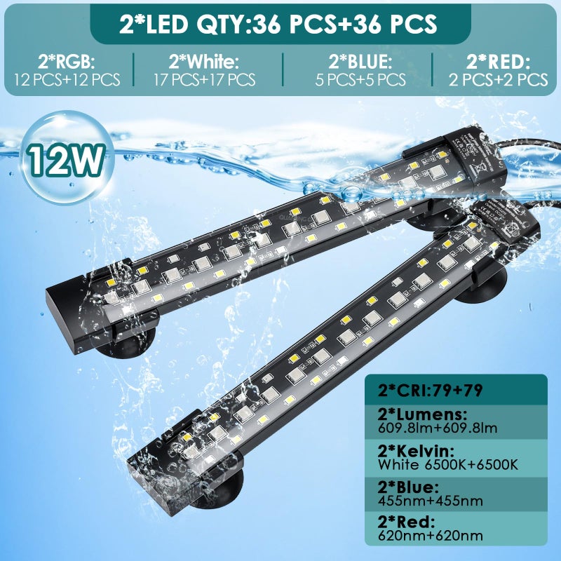 hygger Dual-Channel Controller Submersible Aquarium LED Light, 24/7 Mode Full Spectrum Hidden Fish Tank Light with 3 Rows Beads 7 Colors Auto On Off, Adjustable Timer Brightness (2) - Image 4