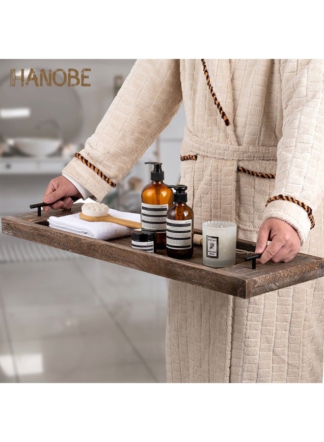 Hanobe Bathtub Tray Bath Caddy: Wood Tub Trays Table Extra Large Rustic Bathtub Shelf Across Tub Wooden Serving Tray with Handles for Bathroom, 31"  - Image 3