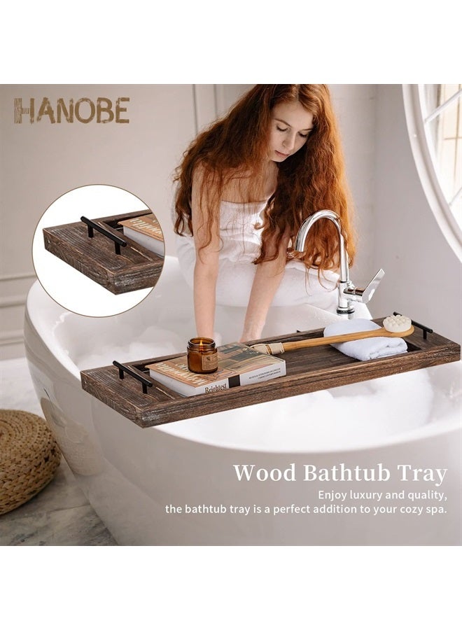 Hanobe Bathtub Tray Bath Caddy: Wood Tub Trays Table Extra Large Rustic Bathtub Shelf Across Tub Wooden Serving Tray with Handles for Bathroom, 31"  - Image 2