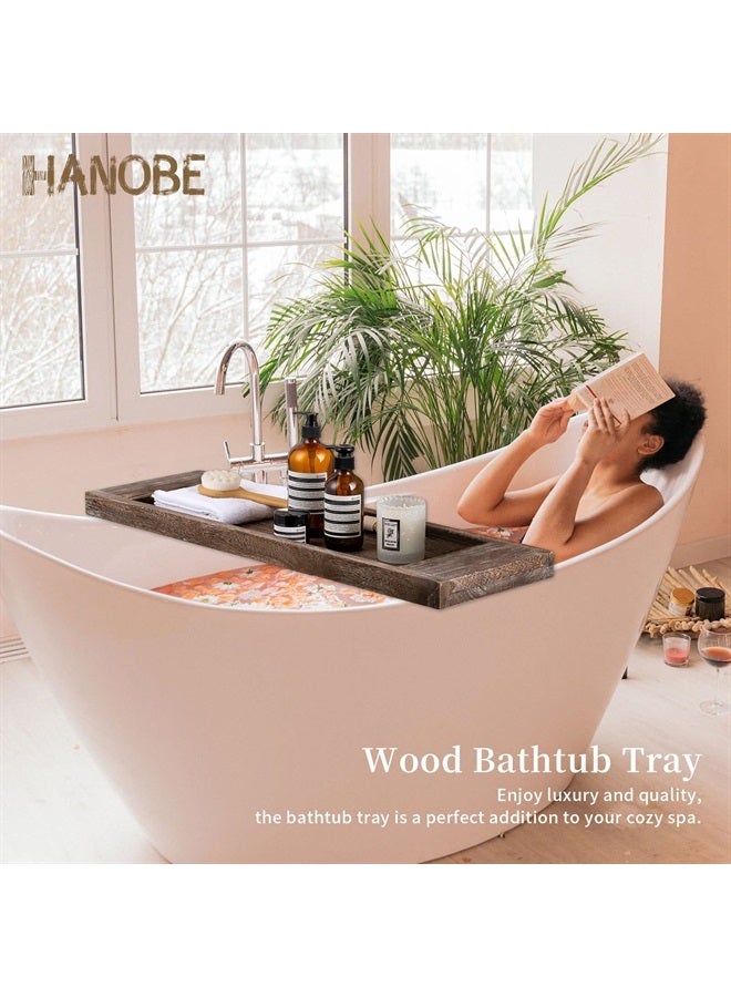 Hanobe Bathtub Tray Bath Caddy: Wood Tub Trays Table Extra Large Rustic Bathtub Shelf Across Tub Wooden Serving Tray with Handles for Bathroom, 31"  - Image 4
