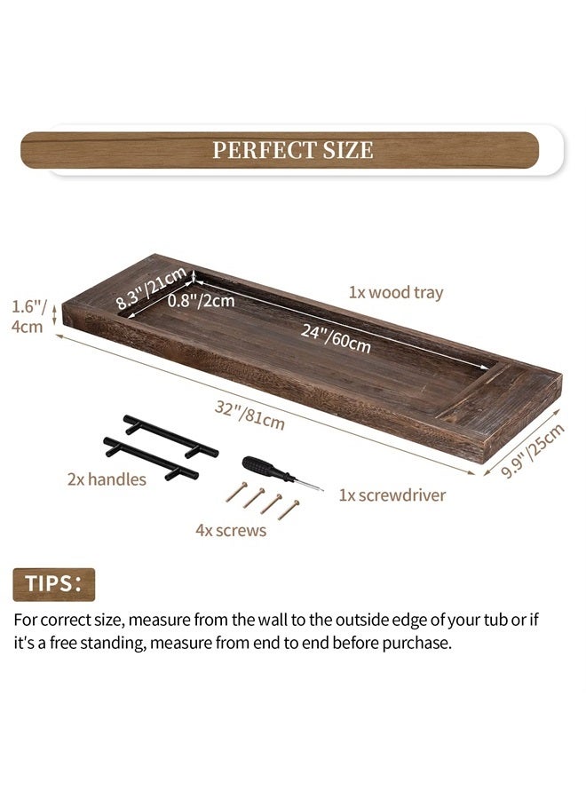 Hanobe Bathtub Tray Bath Caddy: Wood Tub Trays Table Extra Large Rustic Bathtub Shelf Across Tub Wooden Serving Tray with Handles for Bathroom, 31"  - Image 5