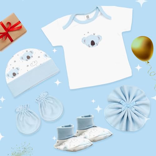 Mee Mee New Born Baby Gift Set | Soft Cotton Clothing Essentials for Infants/Baby Girls, Boys | Baby Shower Clothing Hamper (5 Pieces, Blue)| Ideal Gift for New Born Baby - Image 3