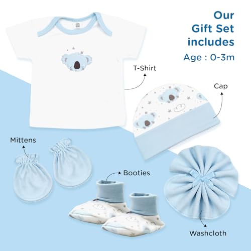 Mee Mee New Born Baby Gift Set | Soft Cotton Clothing Essentials for Infants/Baby Girls, Boys | Baby Shower Clothing Hamper (5 Pieces, Blue)| Ideal Gift for New Born Baby - Image 4