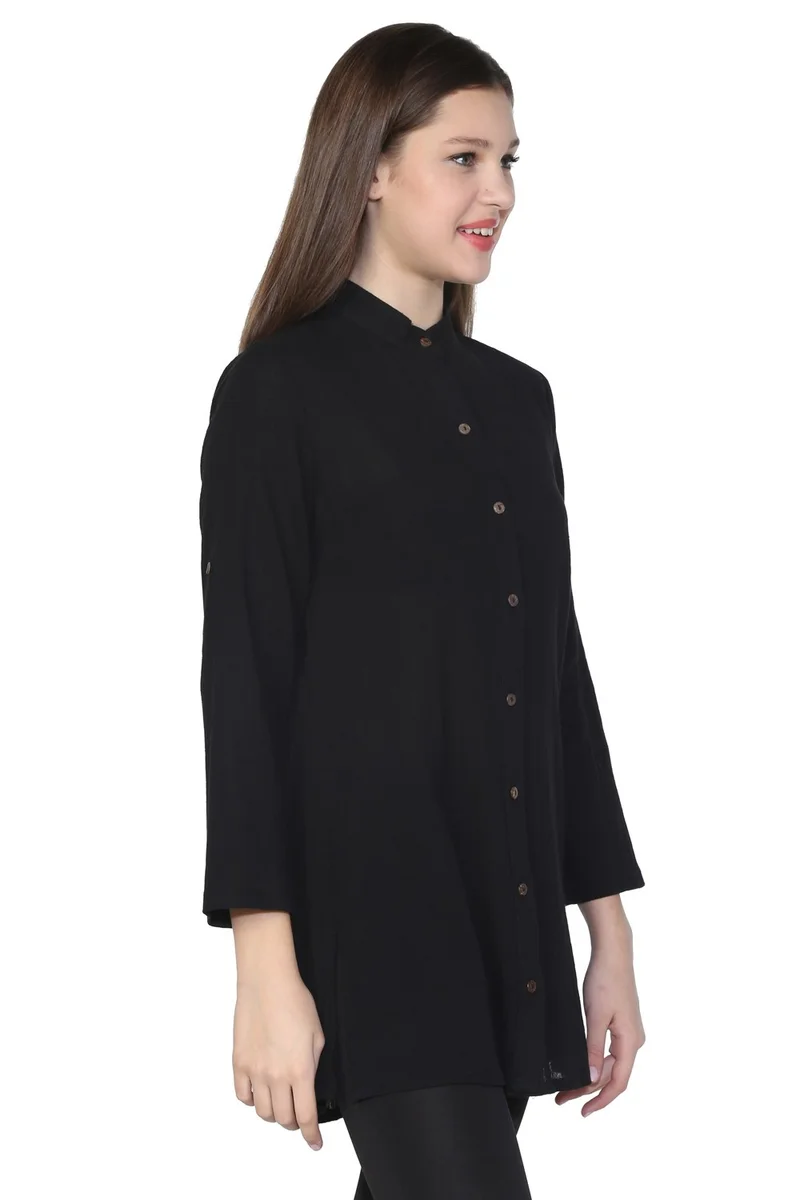 Eliş Şile Bezi Women's Şile Cloth Judge Collar Tunic Black Syh