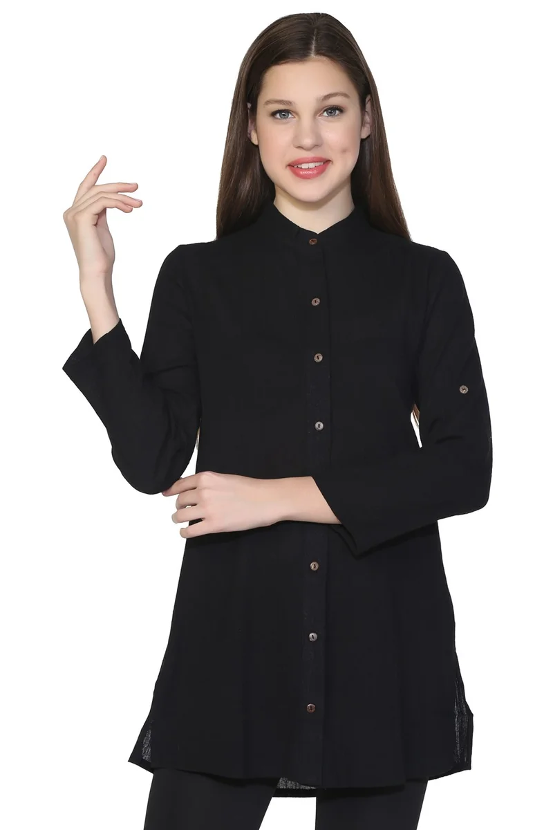 Eliş Şile Bezi Women's Şile Cloth Judge Collar Tunic Black Syh