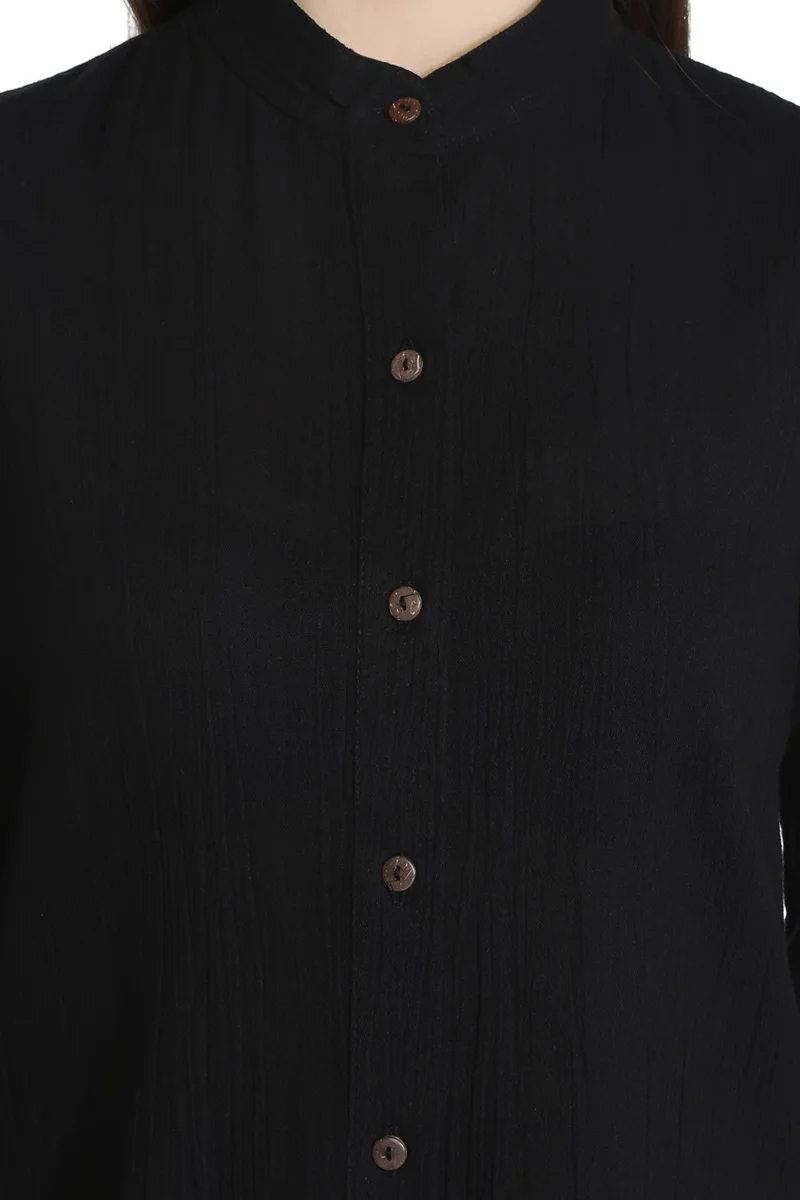 Eliş Şile Bezi Women's Şile Cloth Judge Collar Tunic Black Syh