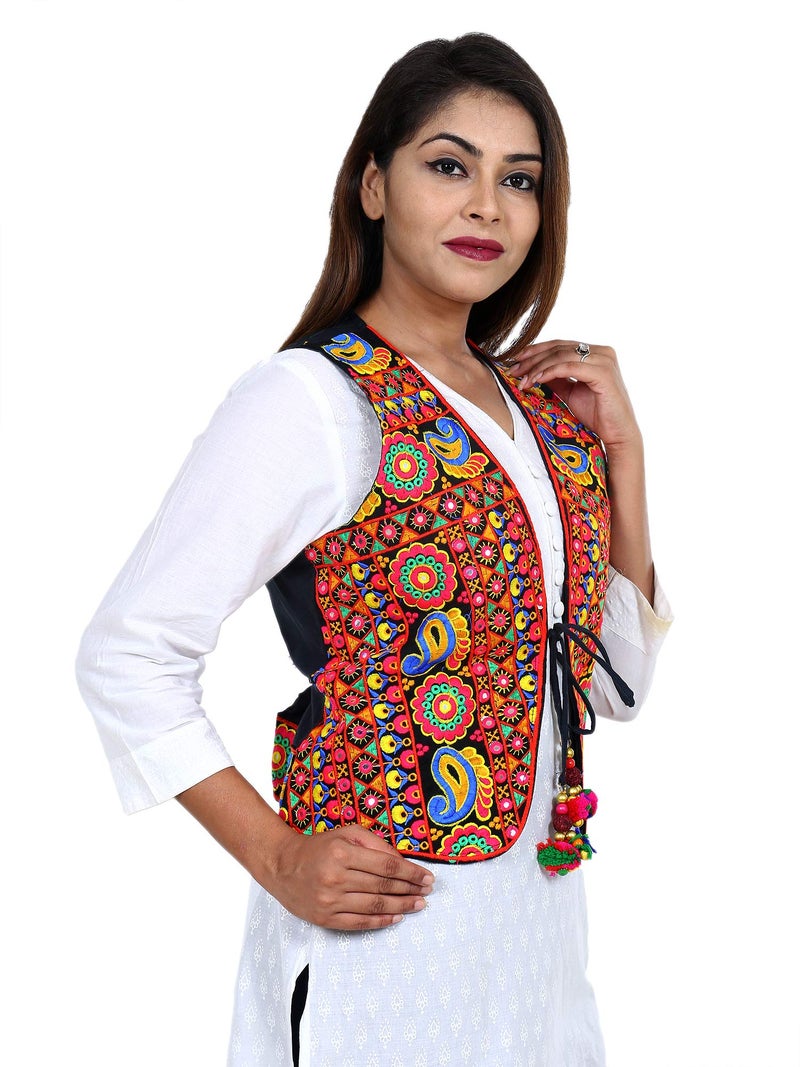 Craft Trade Ethnic Jacket for Women Waist Coat Stylish Cotton Handmade Navratri Traditional Rajasthani Embroidered Mirror Work Gujrati Kutchi Koti for Girls - Bust Size 34-38 Inches - Image 2