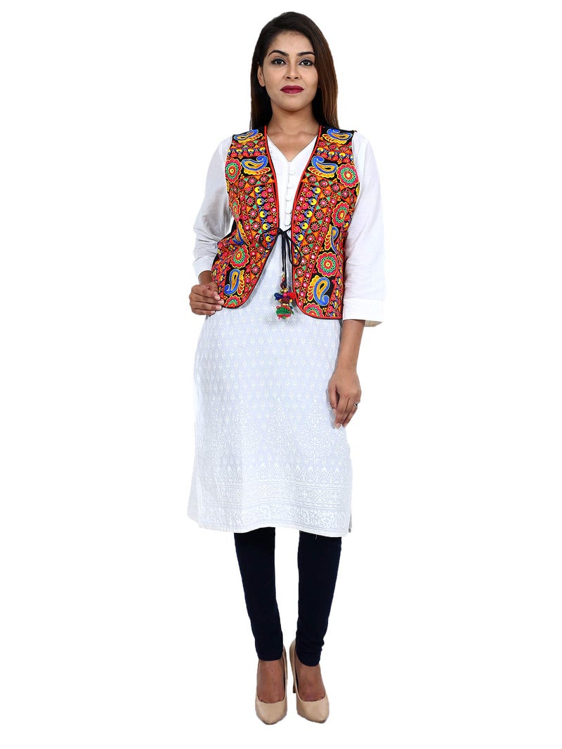 Craft Trade Ethnic Jacket for Women Waist Coat Stylish Cotton Handmade Navratri Traditional Rajasthani Embroidered Mirror Work Gujrati Kutchi Koti for Girls - Bust Size 34-38 Inches - Image 5