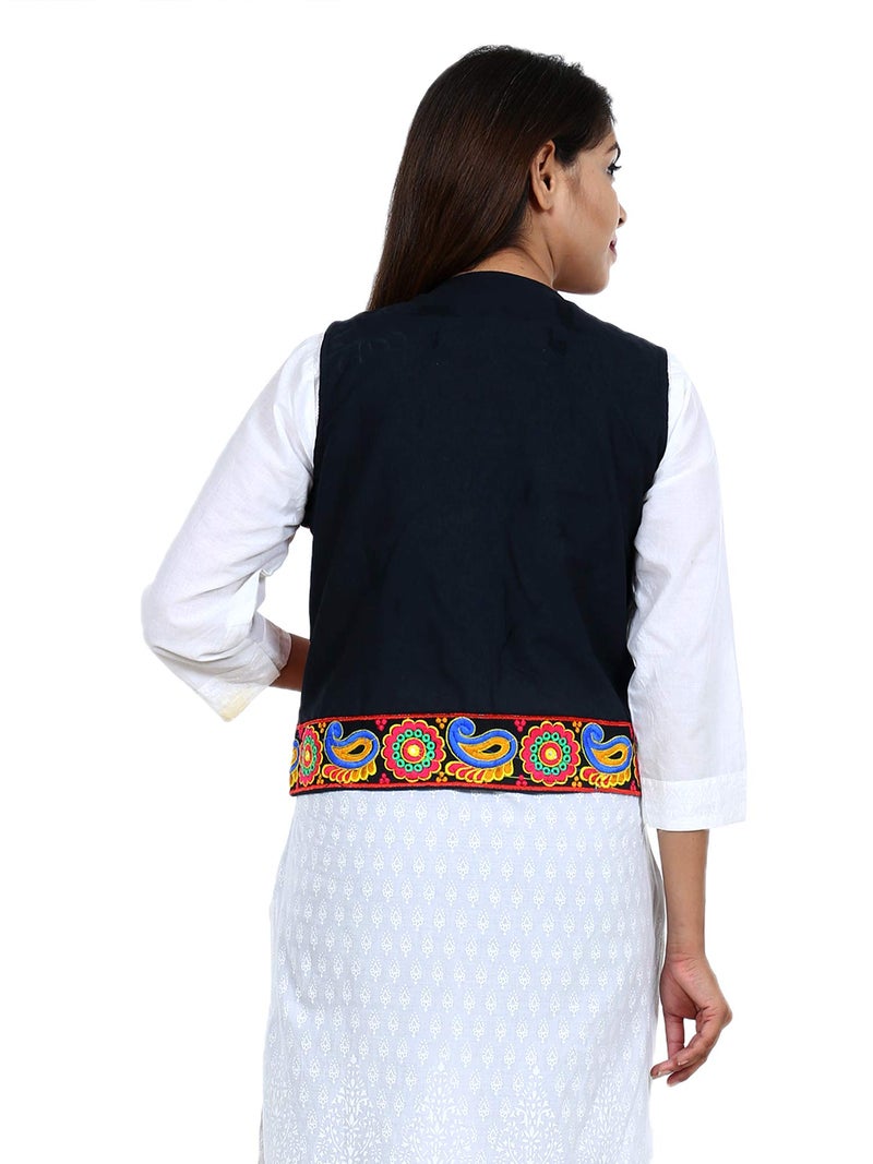 Craft Trade Ethnic Jacket for Women Waist Coat Stylish Cotton Handmade Navratri Traditional Rajasthani Embroidered Mirror Work Gujrati Kutchi Koti for Girls - Bust Size 34-38 Inches - Image 4