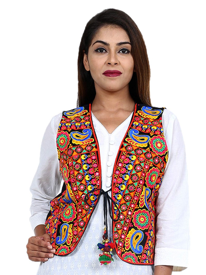 Craft Trade Ethnic Jacket for Women Waist Coat Stylish Cotton Handmade Navratri Traditional Rajasthani Embroidered Mirror Work Gujrati Kutchi Koti for Girls - Bust Size 34-38 Inches - Image 1