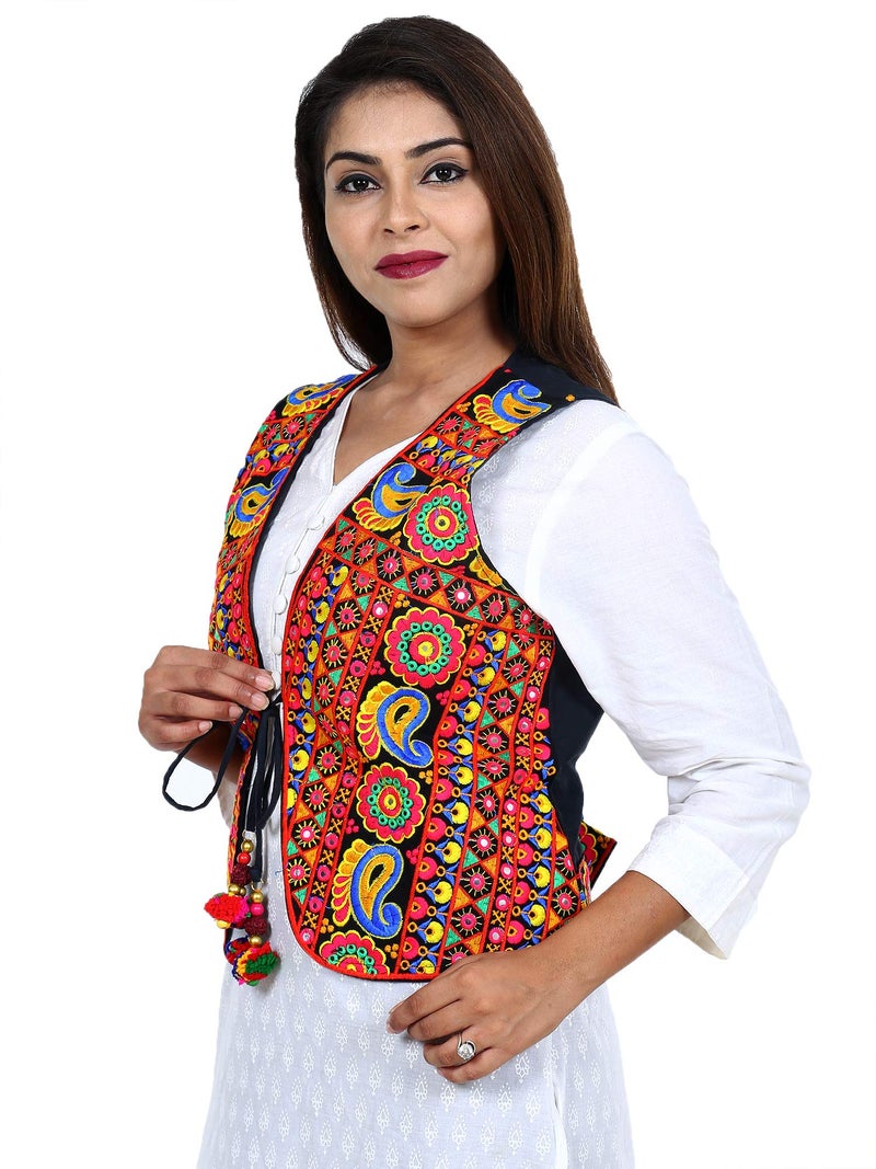 Craft Trade Ethnic Jacket for Women Waist Coat Stylish Cotton Handmade Navratri Traditional Rajasthani Embroidered Mirror Work Gujrati Kutchi Koti for Girls - Bust Size 34-38 Inches - Image 3
