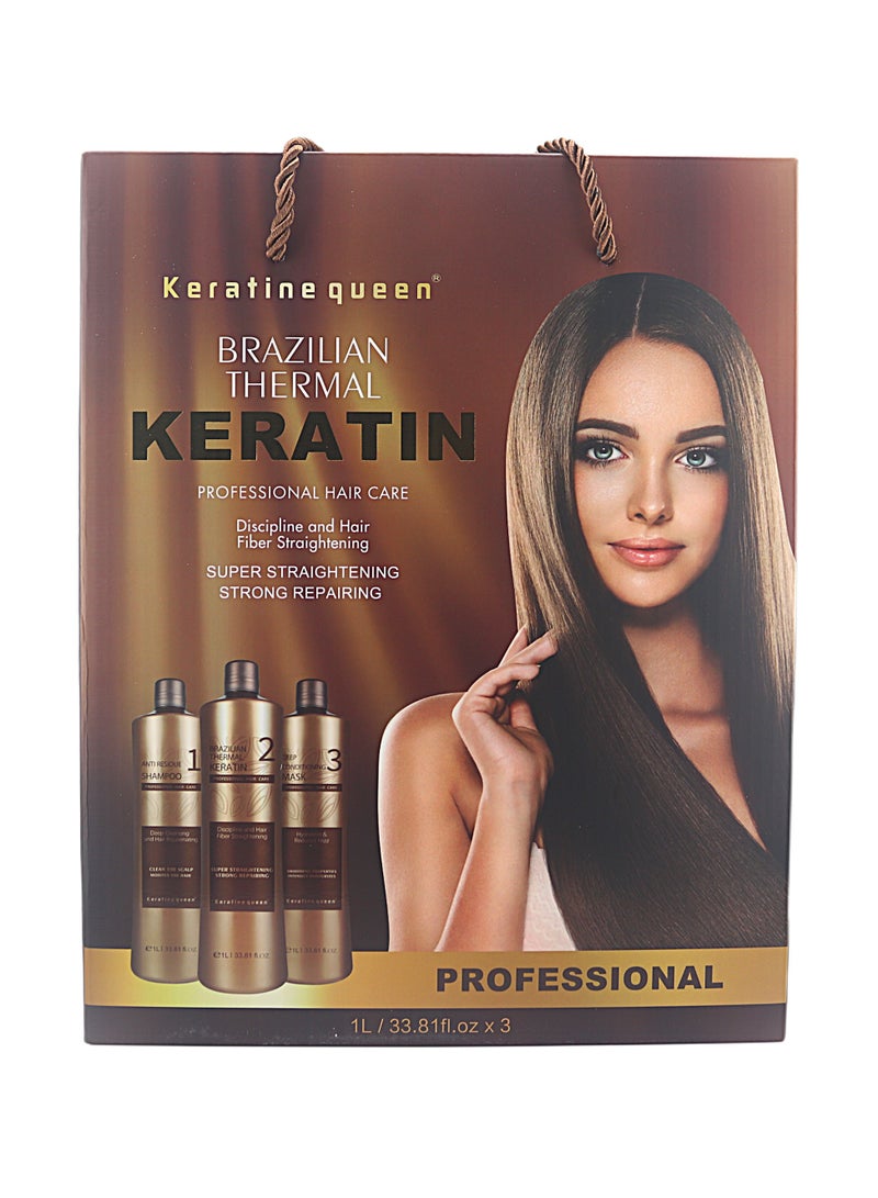 Keratine Queen Brazilian Thermal Keratin – Professional 3-Step Hair Straightening & Repair Set (3 x 1L) - Image 2
