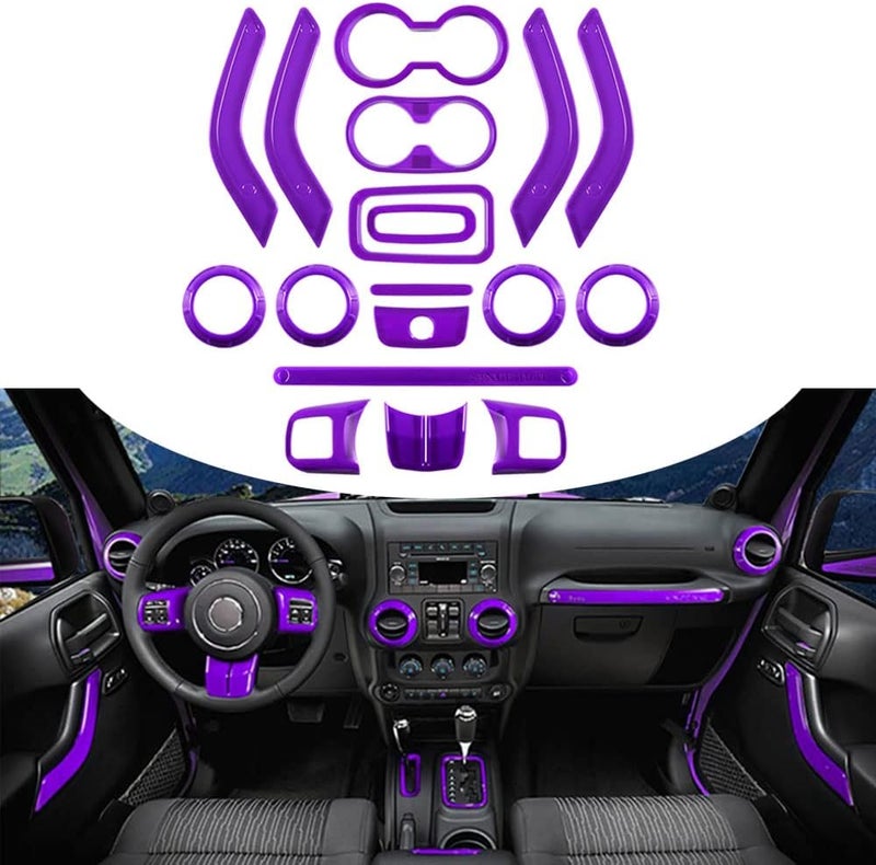 Opall 18 PCS Full Set Interior Decoration Trim Kit for Jeep Wrangler JK JKU 2011-2018 (Purple) - Image 1