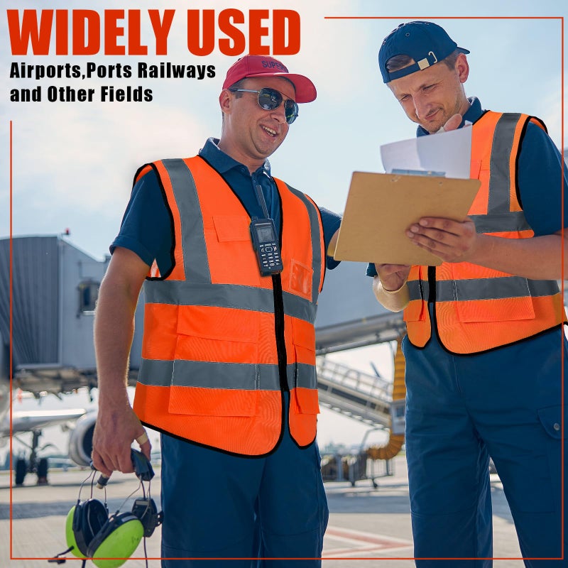 JaGely 15 Pack Reflective Safety Vests with Pockets and Zipper Construction Work High Visibility Vest for Men Women(Medium,Orange Red) - Image 5