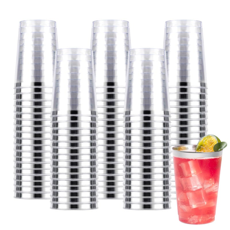 Goodluck 100PCS 10oz Plastic Cups for Party  Disposable Silver Plastic Cups  Cocktail Glasses for Wedding Thanksgiving  Christmas  and Parties - Image 1