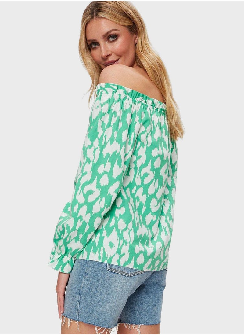 Bardot Printed Poplin Top
