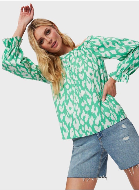 Bardot Printed Poplin Top