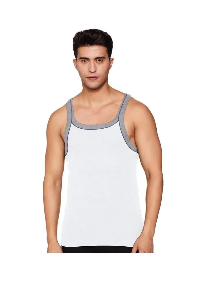 US54 Men Super Combed Cotton Rib Square Neckline Gym Vest with Back Panel Graphic Print Colours and Shoulder Strap