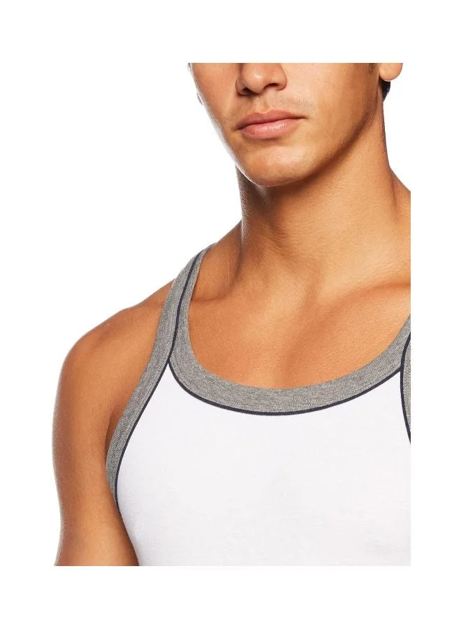 Jockey white US54 Men Super Combed Cotton Rib Square Neckline Gym Vest with Back Panel Graphic Print Colours and Shoulder Strap for Men | Best Price UAE