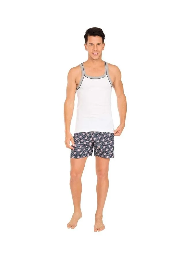 Jockey white US54 Men Super Combed Cotton Rib Square Neckline Gym Vest with Back Panel Graphic Print Colours and Shoulder Strap for Men | Best Price UAE