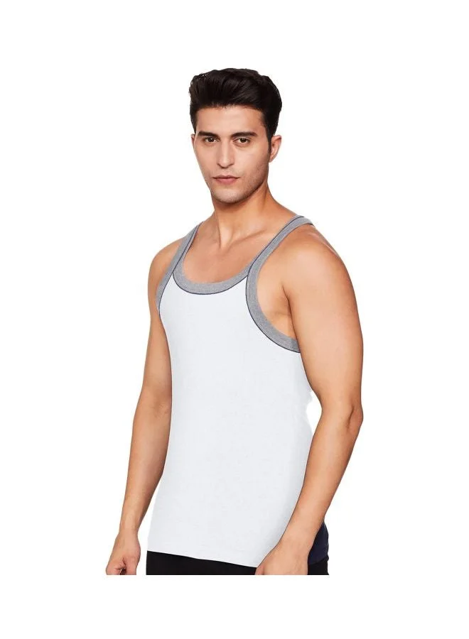 Jockey white US54 Men Super Combed Cotton Rib Square Neckline Gym Vest with Back Panel Graphic Print Colours and Shoulder Strap for Men | Best Price UAE