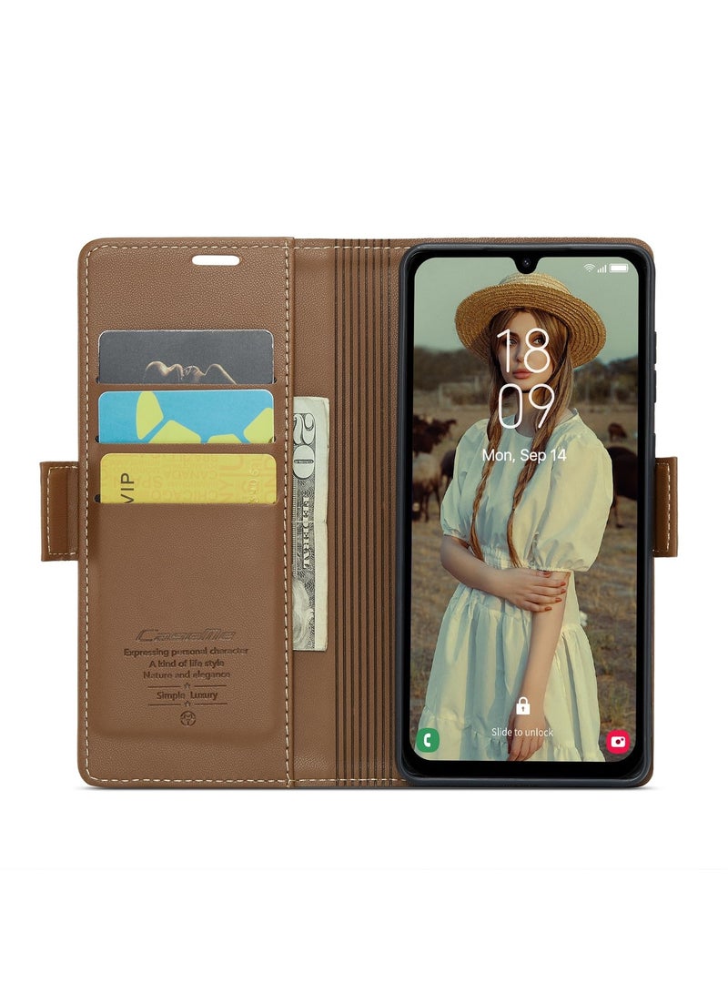 CaseMe Phone Case Luxury PU Leather Design Anti Fingerprint 023 Flip Cover Card Slot Holder Cover For Samsung Galaxy A15 (Brown) - Image 2