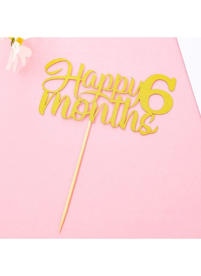 Generic - 6 Months Birthday Cake Topper Gold Glitter Happy Six Months Birthday Party Cake Decoration, Baby 1/2 Year Birthday Cake Topper, Photo Booth Props - Image 1