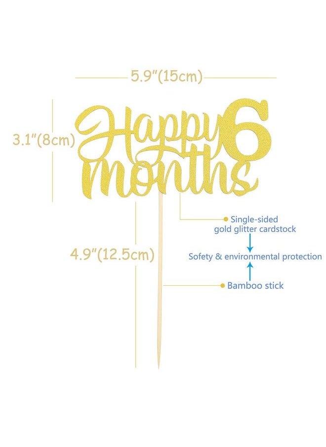 Generic - 6 Months Birthday Cake Topper Gold Glitter Happy Six Months Birthday Party Cake Decoration, Baby 1/2 Year Birthday Cake Topper, Photo Booth Props - Image 1