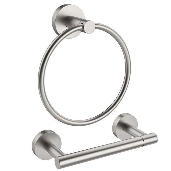 BRUSHED TOILET PAPER HOLDER TOWEL RING SUS304 STAINLESS STEEL 2PC BATHROOM HARDWARE SET WITH DOUBLE POST PIVOTING TOILET PAPER ROLL HOLDER WALL MOUNT BATHROOM TOWEL HOLDER SET