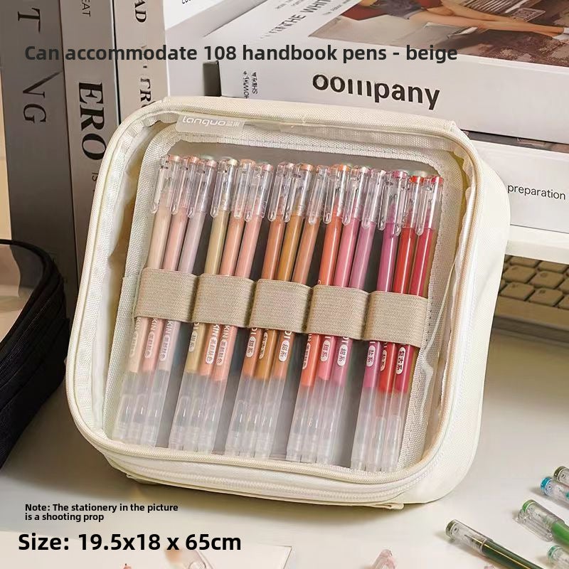 Large Capacity Pen Case Transparent Multi-Layer Beige large capacity storage bag for 108