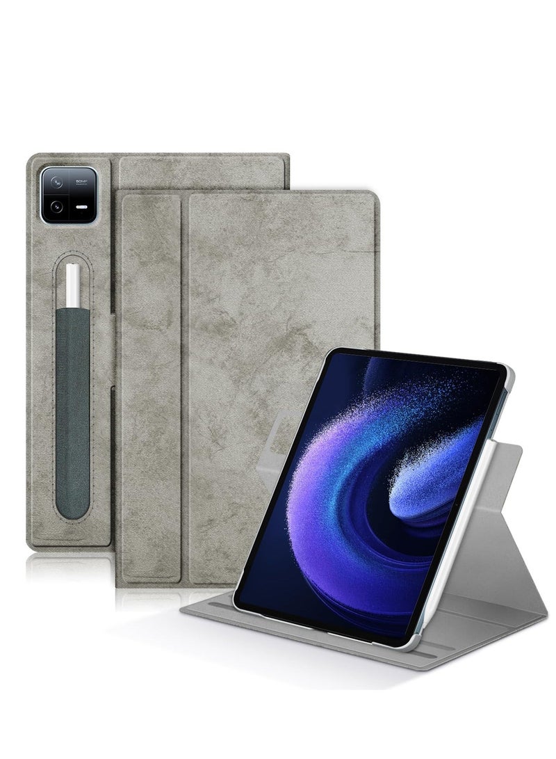 Y&D 360° Adjustable Swivel Case for Xiaomi Pad 6/6 Pro, Comes with external pen holder, 6 Tablet 11 inch Latest Multi-Angle Stand Cover Mi Pro (Gray, Does Not Include Pen) - Image 1