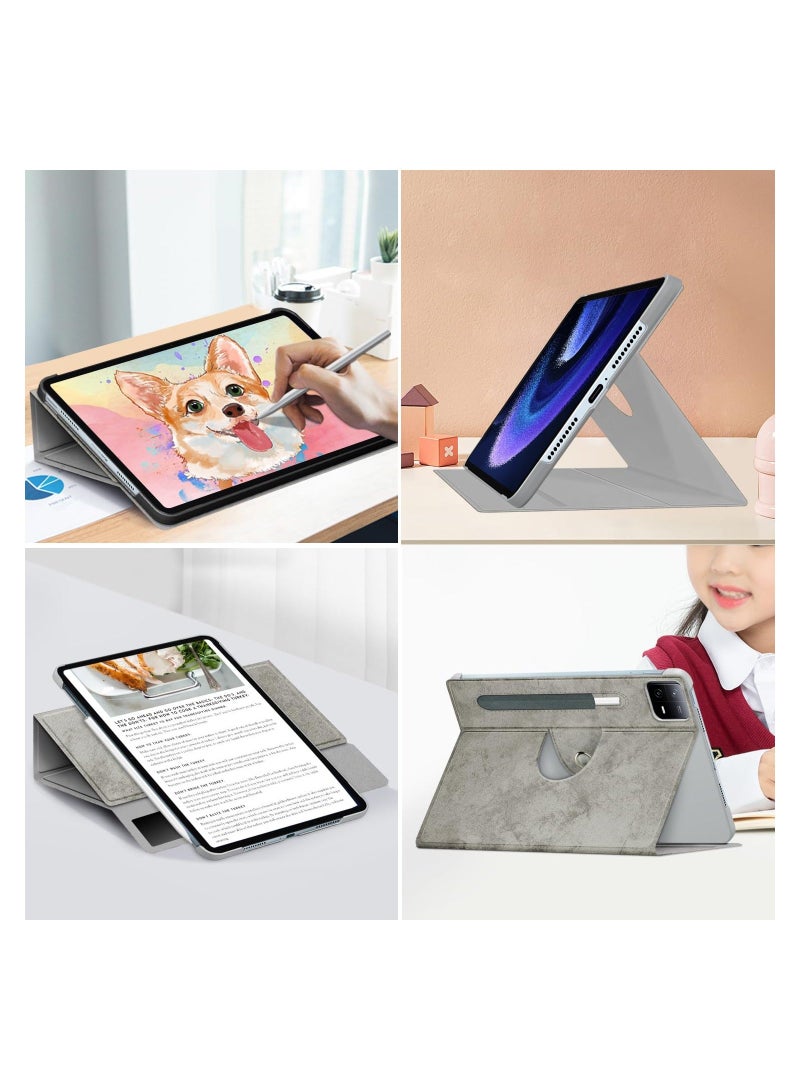 Y&D 360° Adjustable Swivel Case for Xiaomi Pad 6/6 Pro, Comes with external pen holder, 6 Tablet 11 inch Latest Multi-Angle Stand Cover Mi Pro (Gray, Does Not Include Pen) - Image 4