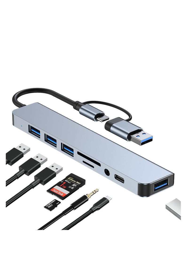 ويتوتونغ موزع USB C 8 في 2 متعدد المنافذ - متوافق مع أجهزة Mac وAndroid وأجهزة الكمبيوتر المحمولة والأجهزة اللوحية - يتضمن منافذ USB لنقل البيانات وتوصيل الماوس أو لوحة المفاتيح، ومنفذ USB-C للشحن ونقل الملفات، وقارئ بطاقات SD/TF لسهولة الوصول إلى الوسائط، ومقبس صوت 3.5 مم - تصميم أنيق ومتين من الألومنيوم - خفيف الوزن وقابل للحمل، مثالي للمكتب أو السفر - وظيفة التوصيل والتشغيل بدون الحاجة إلى برامج تشغيل - أداء مستقر وتوافق واسع مع الأجهزة الحديثة - Image 2