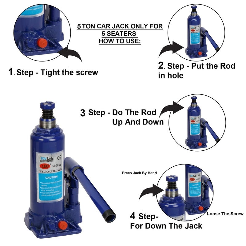 JAGGER جاك سيارة هيدروليكي عالمي 5 طن JAG298، متوافق مع جميع السيارات، مادة - فولاذ سبائكي، لون - أزرق، سعة الرفع (5 طن) - Image 5