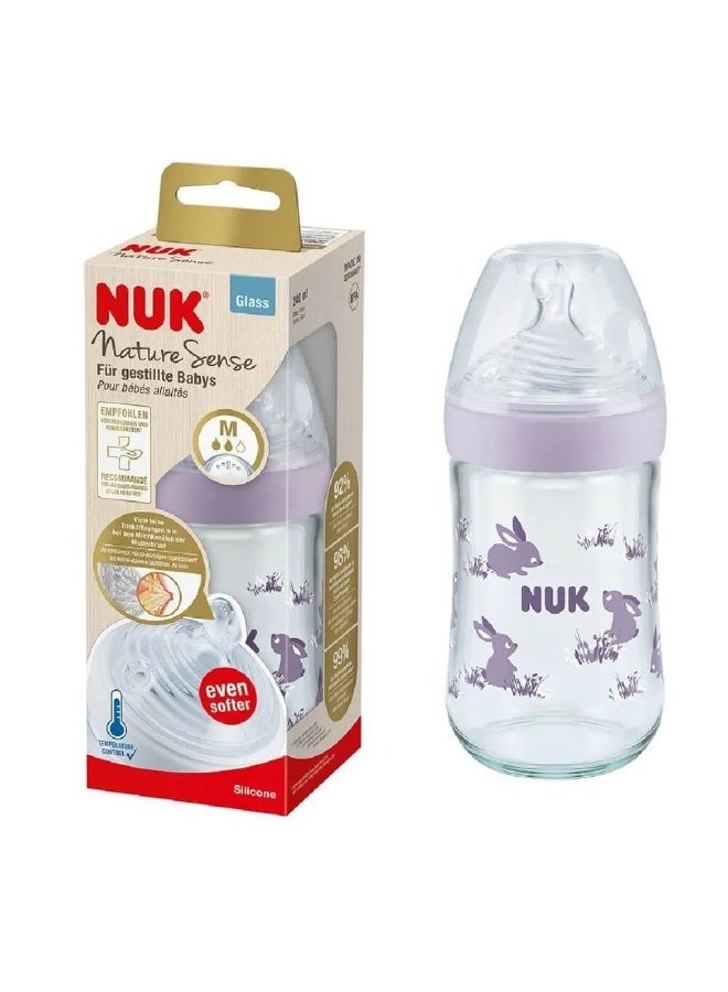 نوك رضاعة زجاجية من نيوك  مع مؤشر للتحكم بالحرارة - 240 مل (حلمة سيليكون مقاس M) - Image 1
