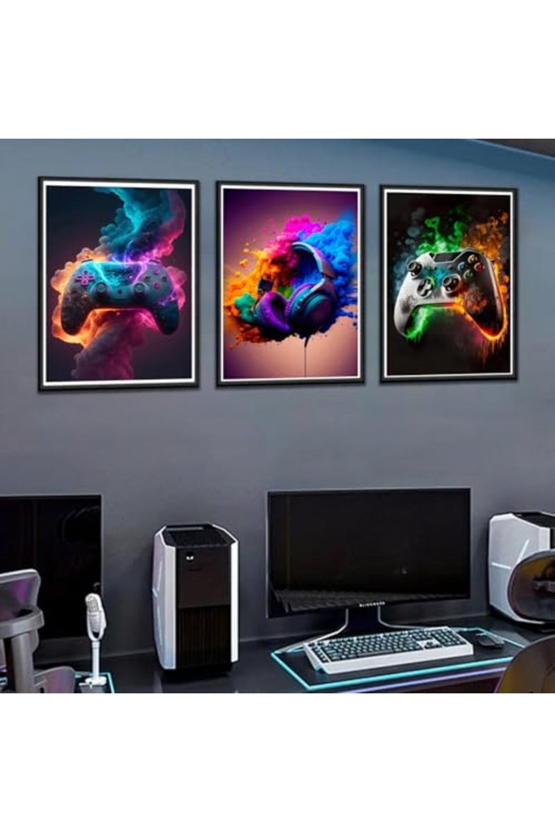 BGFCE Gaming Room Decor Wall Art, Video Gaming Theme Decor Gaming Room Wall Art, Gaming Canvas Posters for Teen Boys Room Unframed 12x16in Set of 3 - Image 2