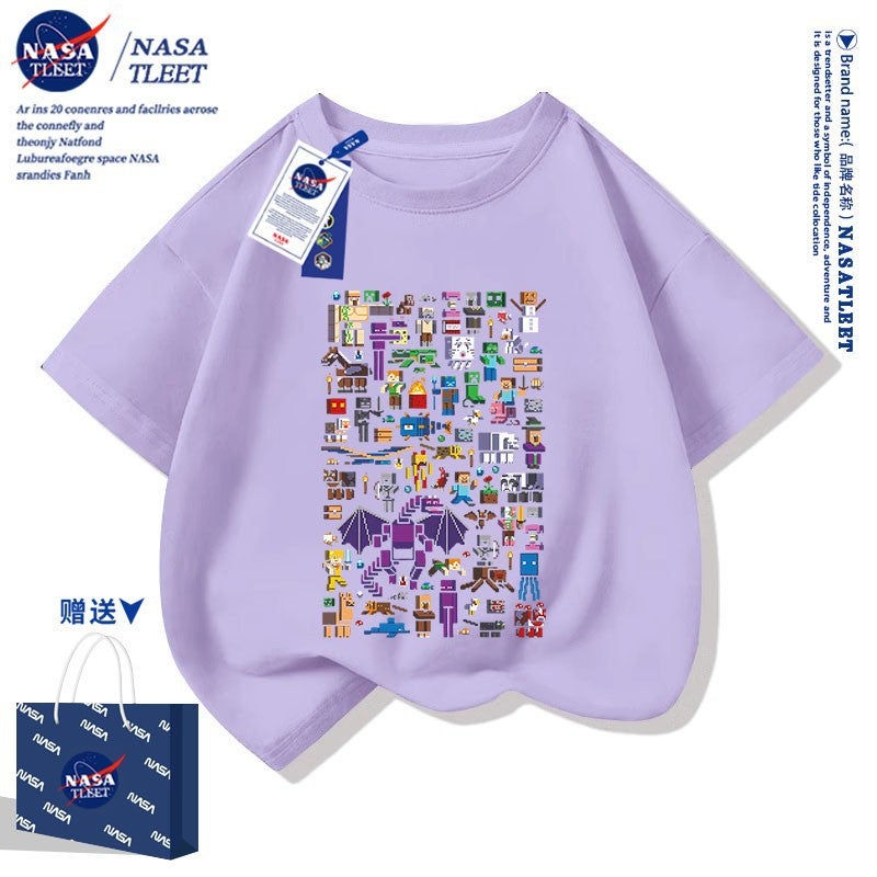 Nasa Co-Brand New All-Match Pure Cotton Base Shirt Summer Men'S And Women'S Children'S Wear Simple Fashionable Short-Sleeved Cottful Fear T-Shirt - Image 4