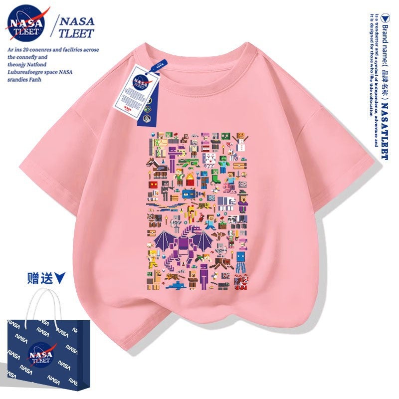 Nasa Co-Brand New All-Match Pure Cotton Base Shirt Summer Men'S And Women'S Children'S Wear Simple Fashionable Short-Sleeved Cottful Fear T-Shirt - Image 3
