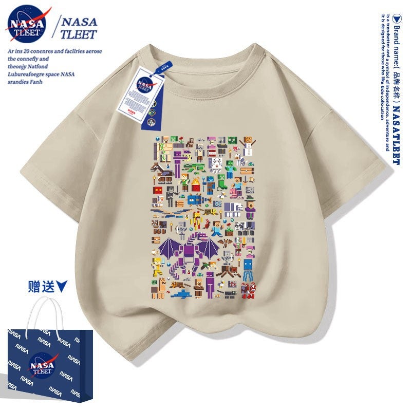 Nasa Co-Brand New All-Match Pure Cotton Base Shirt Summer Men'S And Women'S Children'S Wear Simple Fashionable Short-Sleeved Cottful Fear T-Shirt - Image 1