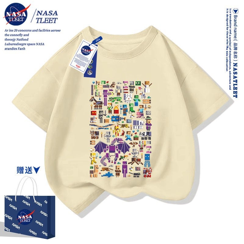 Nasa Co-Brand New All-Match Pure Cotton Base Shirt Summer Men'S And Women'S Children'S Wear Simple Fashionable Short-Sleeved Cottful Fear T-Shirt - Image 5