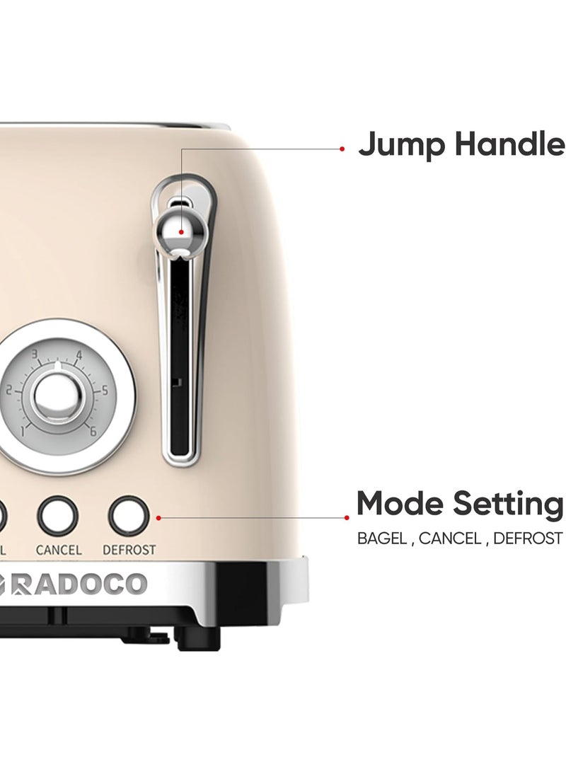 Radoco Retro Style 2-Slice Toaster, 800 W, Steel Body, Steel Dust Cover & Bun Warmer,Defrost, Reheat & Cancel Function,Removable Crumb Tray - Image 4