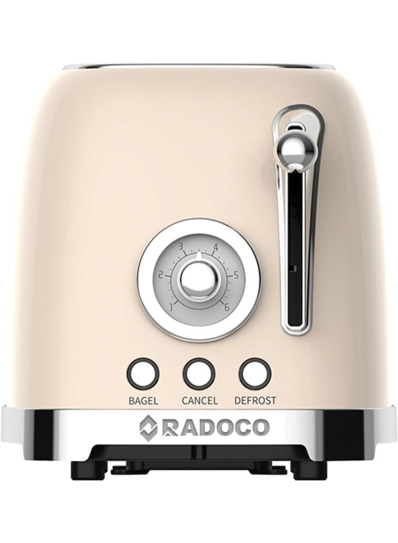 Radoco Retro Style 2-Slice Toaster, 800 W, Steel Body, Steel Dust Cover & Bun Warmer,Defrost, Reheat & Cancel Function,Removable Crumb Tray - Image 1