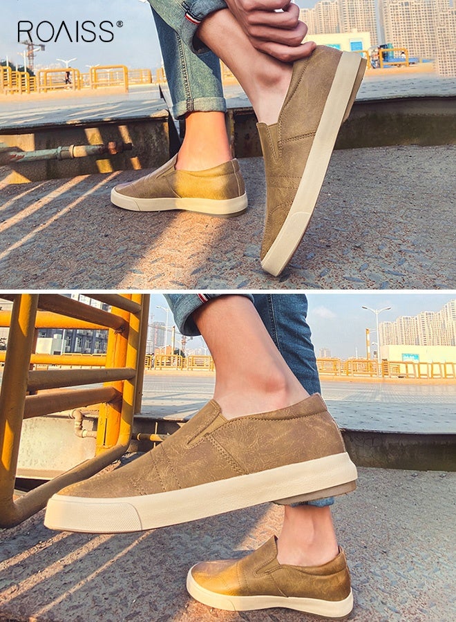 roaiss Slip On Loafer for Men Elevator Shoes Pu Leather Round Toe Sneakers Low Cut Breathable and Wear Resistant Flat Loafers - Image 5