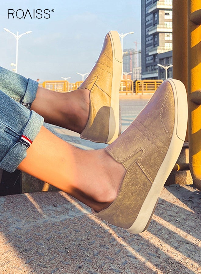 roaiss Slip On Loafer for Men Elevator Shoes Pu Leather Round Toe Sneakers Low Cut Breathable and Wear Resistant Flat Loafers - Image 4