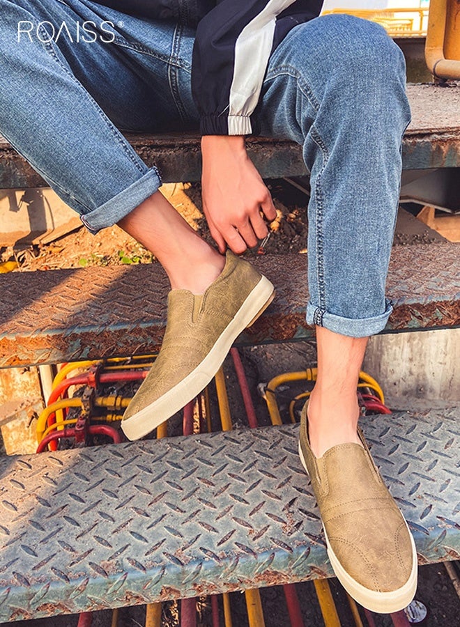 roaiss Slip On Loafer for Men Elevator Shoes Pu Leather Round Toe Sneakers Low Cut Breathable and Wear Resistant Flat Loafers - Image 2