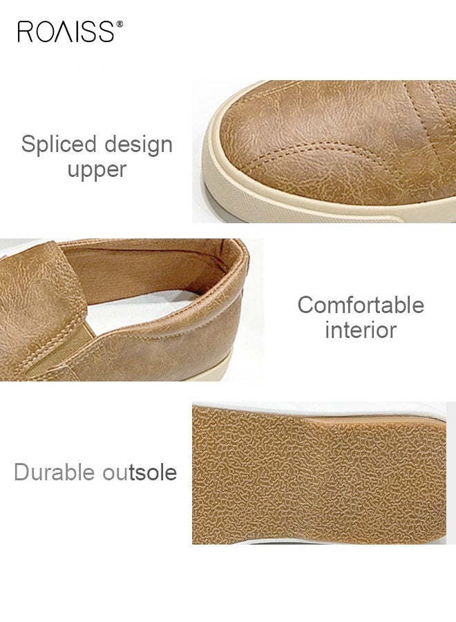 roaiss Slip On Loafer for Men Elevator Shoes Pu Leather Round Toe Sneakers Low Cut Breathable and Wear Resistant Flat Loafers - Image 3