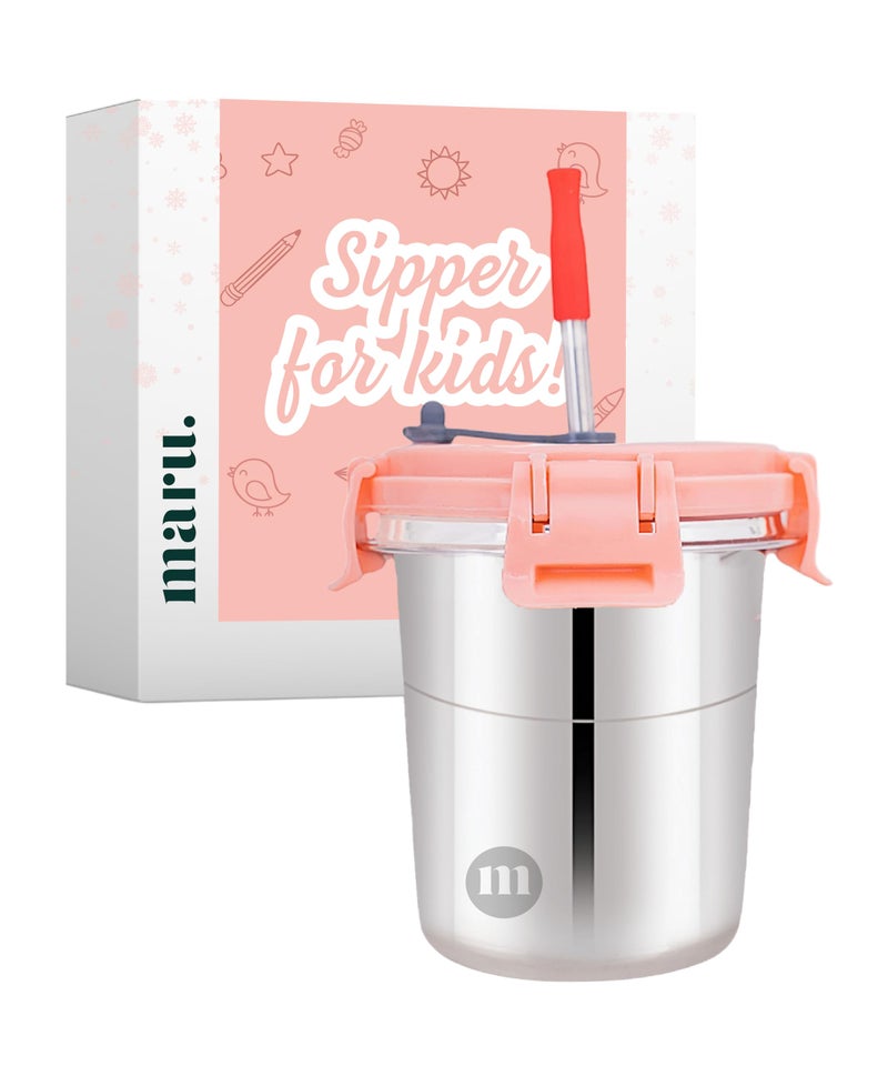 MARU Stainless Steel Tumbler for Kids - 300ml Drinkware with Straw, Secure Lid, Cleaning Brush, and Silicone Sleeve (Ice Pink) - Perfect for Smoothies and Juices! - Image 3