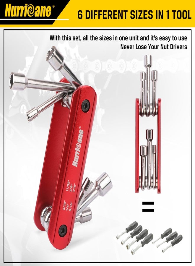 هوريكان طقم مفكات صواميل قابلة للطي 6 في 1 من هوريكان، SAE، طقم مفكات صواميل سداسية، ساق فولاذية Cr-V. مقبض ألومنيوم فاخر محمول. سهل الحمل، 3/16، 1/4، 5/16، 11/32، 3/8، 7/16 بوصة. - Image 4