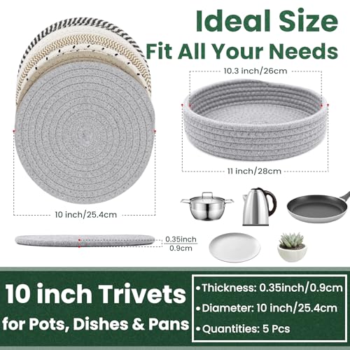 KITLAB 10 Inch Trivets for Hot Dishes, Hot Pots and Pans, Extra Large Thick Heat Resistant Large Coaster, Hot Pads, Kitchen Essentials, Pot Holders for Countertop with Storage Basket, 5 Pcs - Image 2