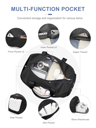 livbote Gym Bag for Women Men, Sport Duffel Bag with Toiletry Bag & Shoe Compartment,Waterproof Travel Weekender Overnight Carry on Bag for Yoga with Trolley Sleeve, Black Set - Image 3